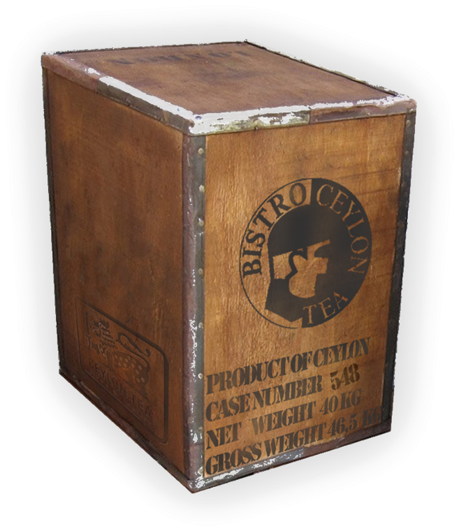 Cajón de madera de Bistrotea con la inscripción Product of Ceylon